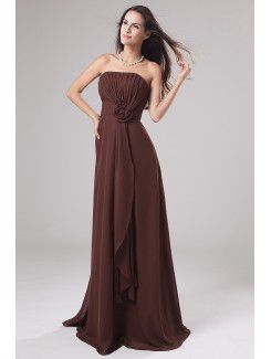 Chiffon Strapless Floor Length Column Bridesmaid Dress with Flower