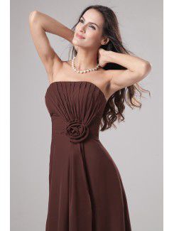 Chiffon Strapless Floor Length Column Bridesmaid Dress with Flower