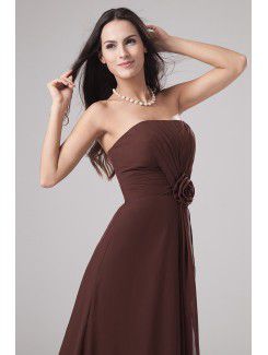 Chiffon Strapless Floor Length Column Bridesmaid Dress with Flower