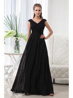 Chiffon V-Neckline Floor Length Column Bridesmaid Dress with Hand-made Flower