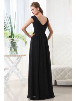 Chiffon V-Neckline Floor Length Column Bridesmaid Dress with Hand-made Flower