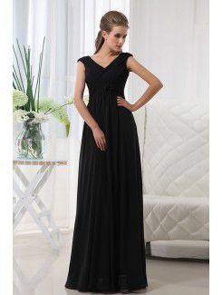 Chiffon V-Neckline Floor Length Column Bridesmaid Dress with Hand-made Flower