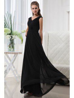 Chiffon V-Neckline Floor Length Column Bridesmaid Dress with Hand-made Flower