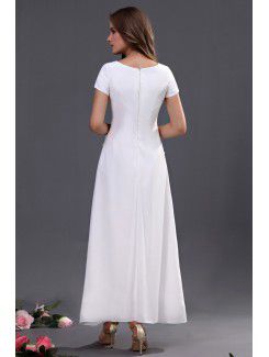 Chiffon Bateau Ankle-Length A-line Bridesmaid Dress with Short Sleeves