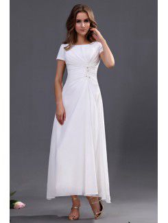 Chiffon Bateau Ankle-Length A-line Bridesmaid Dress with Short Sleeves