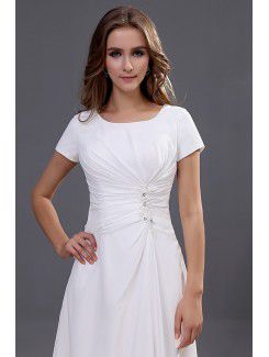 Chiffon Bateau Ankle-Length A-line Bridesmaid Dress with Short Sleeves