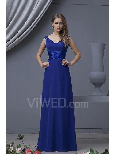 Chiffon V-Neckline Floor Length Column Bridesmaid Dress with Ruched