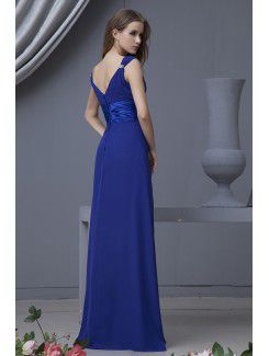 Chiffon V-Neckline Floor Length Column Bridesmaid Dress with Ruched