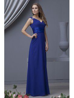 Chiffon V-Neckline Floor Length Column Bridesmaid Dress with Ruched