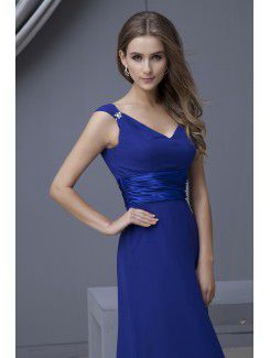 Chiffon V-Neckline Floor Length Column Bridesmaid Dress with Ruched