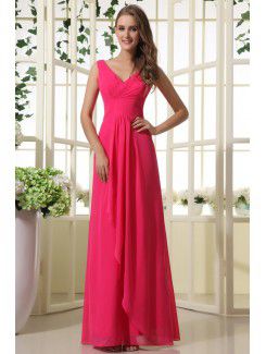 Chiffon V-Neckline Floor Length Column Bridesmaid Dress