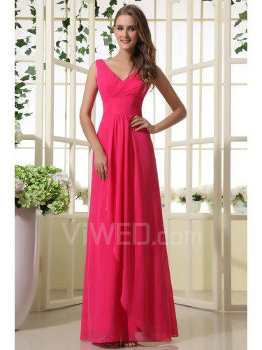 Chiffon V-Neckline Floor Length Column Bridesmaid Dress