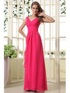 Chiffon V-Neckline Floor Length Column Bridesmaid Dress