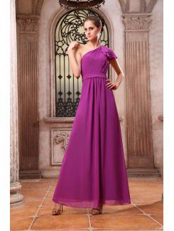 Chiffon One-Shoulder Ankle-Length Column Bridesmaid Dress