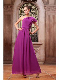 Chiffon One-Shoulder Ankle-Length Column Bridesmaid Dress