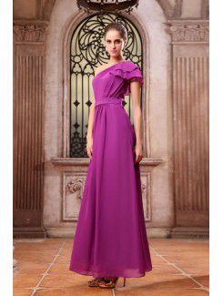 Chiffon One-Shoulder Ankle-Length Column Bridesmaid Dress