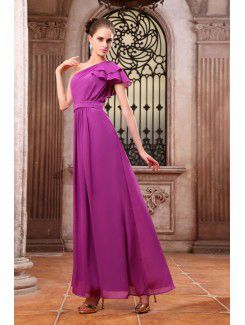 Chiffon One-Shoulder Ankle-Length Column Bridesmaid Dress