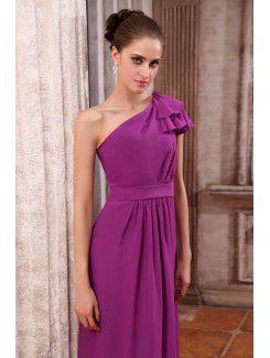 Chiffon One-Shoulder Ankle-Length Column Bridesmaid Dress