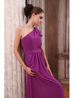 Chiffon One-Shoulder Ankle-Length Column Bridesmaid Dress