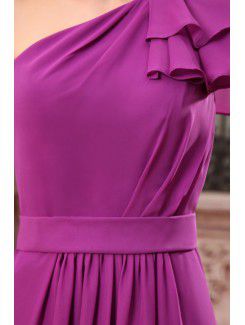 Chiffon One-Shoulder Ankle-Length Column Bridesmaid Dress