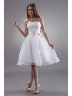 Cetim strapless do joelho-comprimento vestido de baile vestido de dama de honra com arco