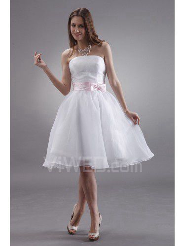 Satin Strapless Knee-Length Ball Gown Bridesmaid Dress with Bow