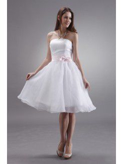 Satin Strapless Knee-Length Ball Gown Bridesmaid Dress with Bow