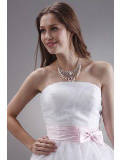 Satin Strapless Knee-Length Ball Gown Bridesmaid Dress with Bow