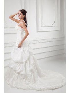 Taffeta Straps A-line Sweep Train Embroidered Wedding Dress