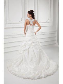 Taffeta Straps A-line Sweep Train Embroidered Wedding Dress