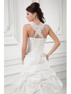 Taffeta Straps A-line Sweep Train Embroidered Wedding Dress