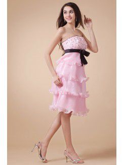 Satin Strapless Knee-length Column Bridesmaid Dress