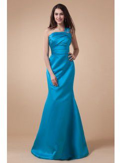 Charmeuse One-Shoulder Floor Length Mermaid Bridesmaid Dress with Ruffle