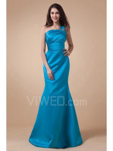 Charmeuse One-Shoulder Floor Length Mermaid Bridesmaid Dress with Ruffle