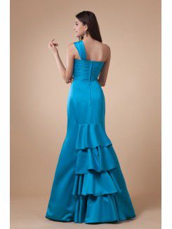 Charmeuse One-Shoulder Floor Length Mermaid Bridesmaid Dress with Ruffle