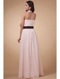 Chiffon Jewel Floor Length Column Bridesmaid Dress with Hand-made Flower