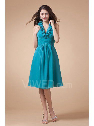 Chiffon V-Neckline Knee-Length A-line Bridesmaid Dress with Ruffle