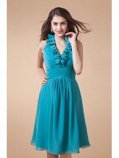 Chiffon V-Neckline Knee-Length A-line Bridesmaid Dress with Ruffle