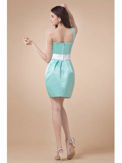 Satin One-Shoulder Short Sheath Bridesmaid Dress with Ruffle