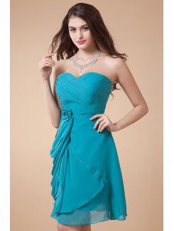 Chiffon Sweetheart Knee-Length Column Bridesmaid Dress with Flower