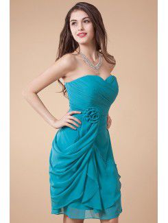 Chiffon Sweetheart Knee-Length Column Bridesmaid Dress with Flower