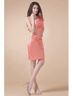 Satin One-Shoulder Knee-Length Sheath Bridesmaid Dress