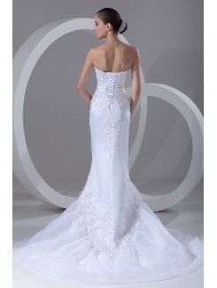 Organza and Satin Scoop Sweep Train Mermaid Embroidered Wedding Dress