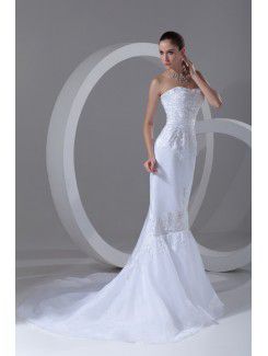 Organza and Satin Scoop Sweep Train Mermaid Embroidered Wedding Dress