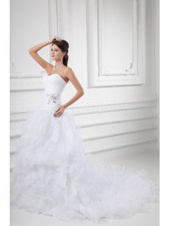 Organza Sweetheart A-line Sweep Train Embroidered Wedding Dress