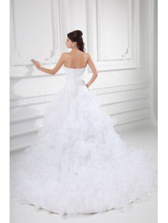 Organza Sweetheart A-line Sweep Train Embroidered Wedding Dress