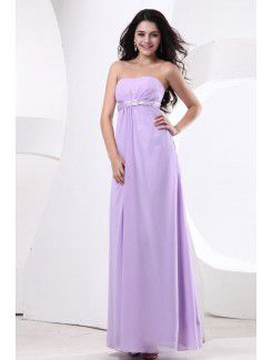 Chiffon strapless vloer lengte kolom bruidsmeisje jurk met pailletten