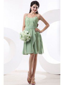 Chiffon Spaghetti Straps Knee-Length Column Mini Bridesmaid Dress with Ruffle