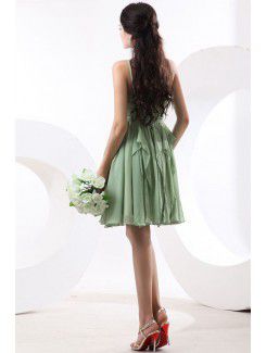 Chiffon Spaghetti Straps Knee-Length Column Mini Bridesmaid Dress with Ruffle