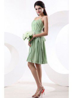 Chiffon Spaghetti Straps Knee-Length Column Mini Bridesmaid Dress with Ruffle